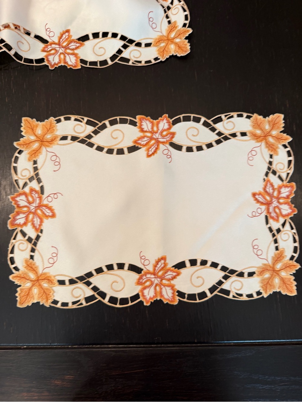 Autumn Leaf Embroidered Placemat Set/2 Cream with Orange Accents NOS
